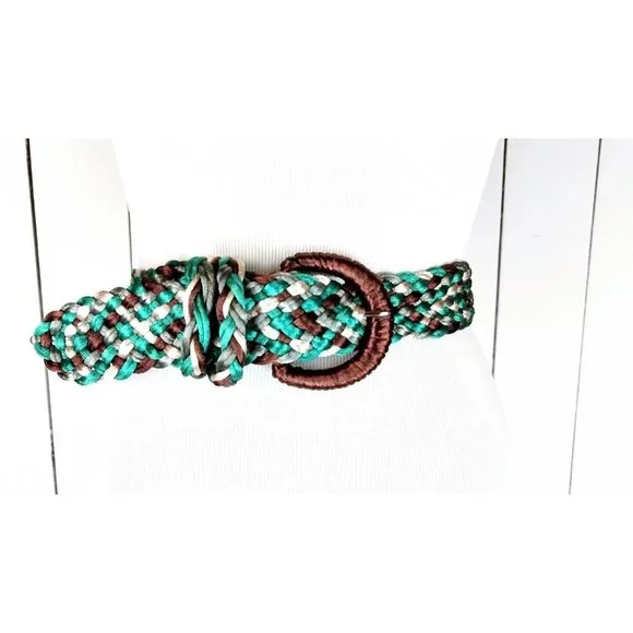 90s vintage green and brown braided woven chord rope belt - Picture 4 of 4